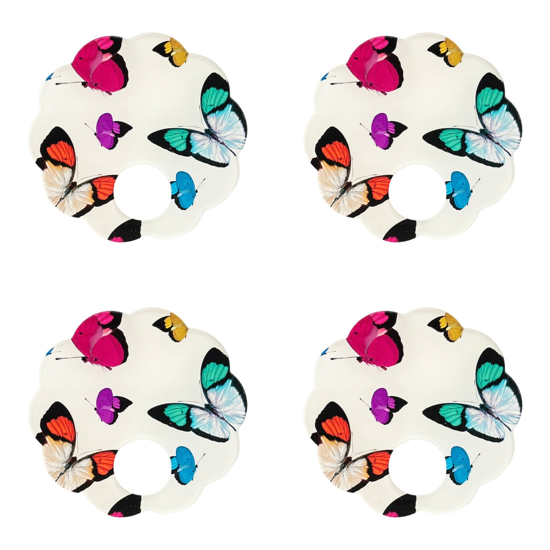 Butterflies Acrylic Scallop Napkin Ring - Set of 4