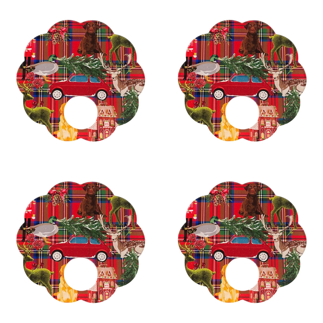 Ultimate Christmas Plaid Acrylic Scallop Napking Ring - Set of 4