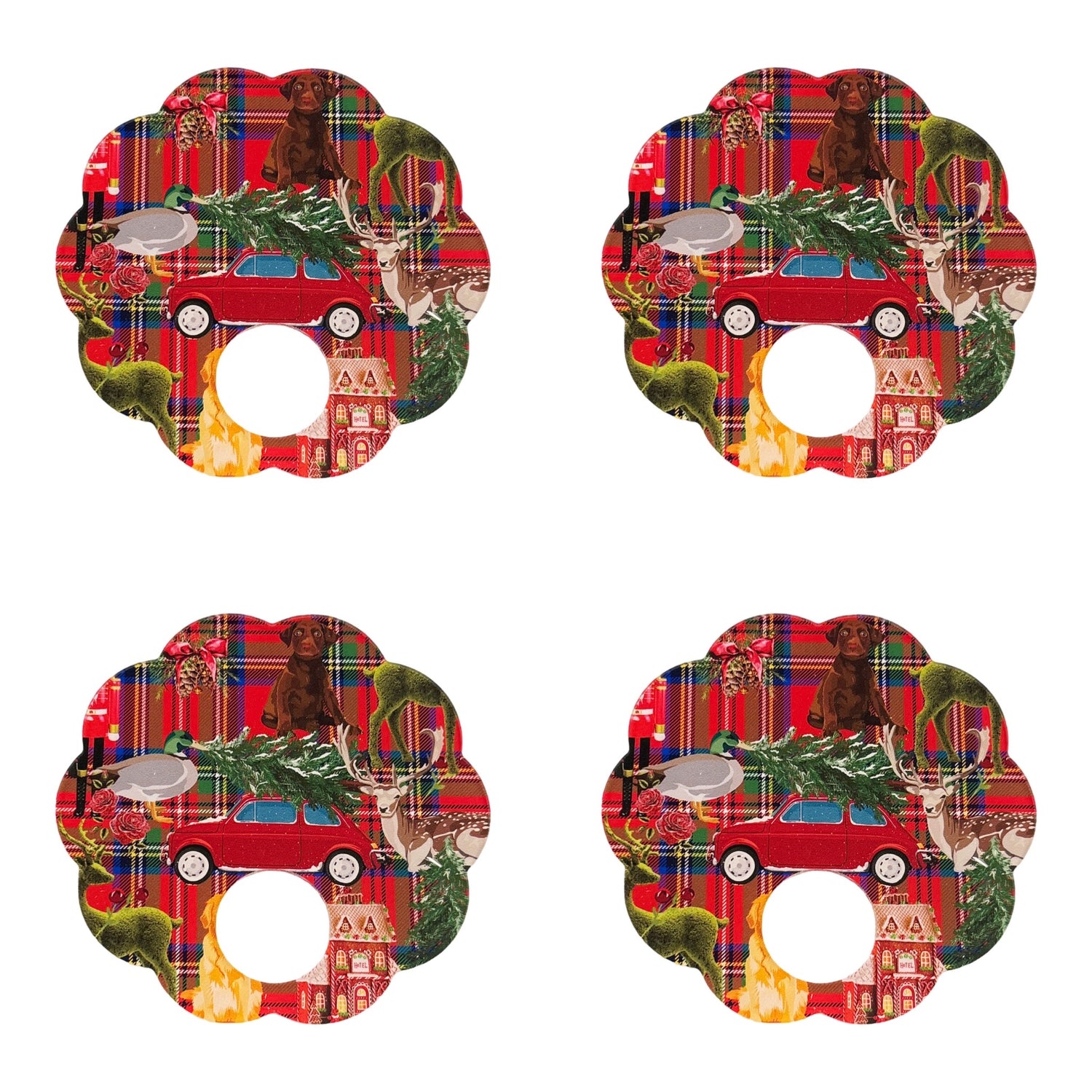 Ultimate Christmas Plaid Acrylic Scallop Napking Ring - Set of 4