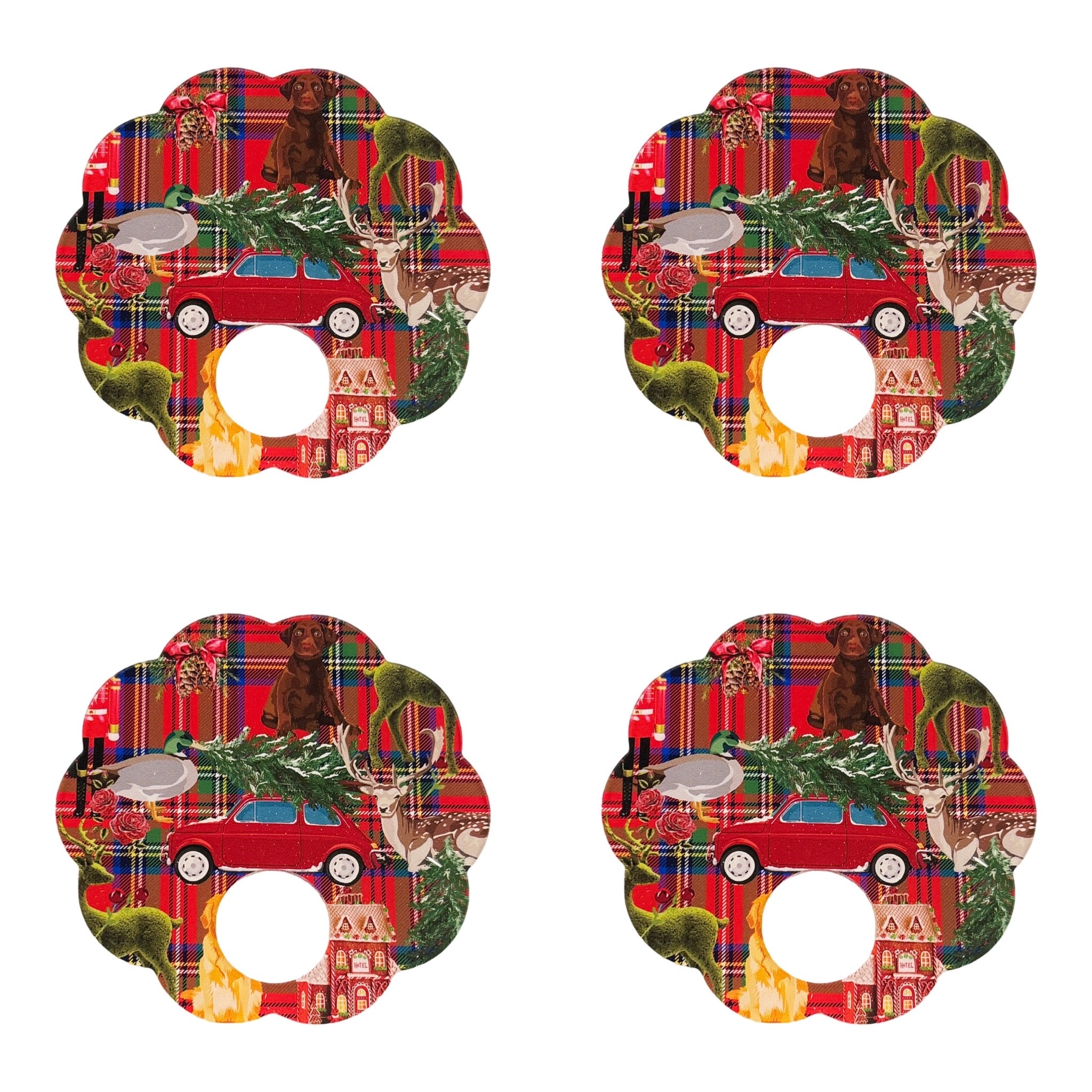Ultimate Christmas Plaid Acrylic Scallop Napking Ring - Set of 4