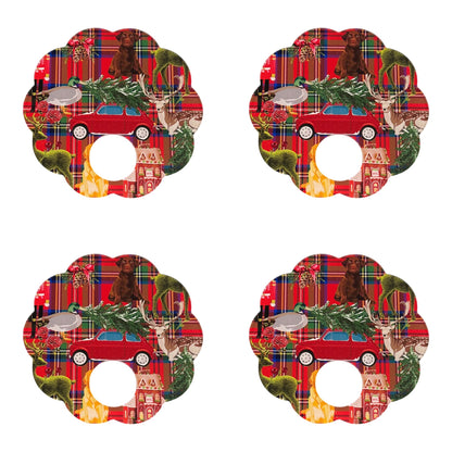 Ultimate Christmas Plaid Acrylic Scallop Napking Ring - Set of 4