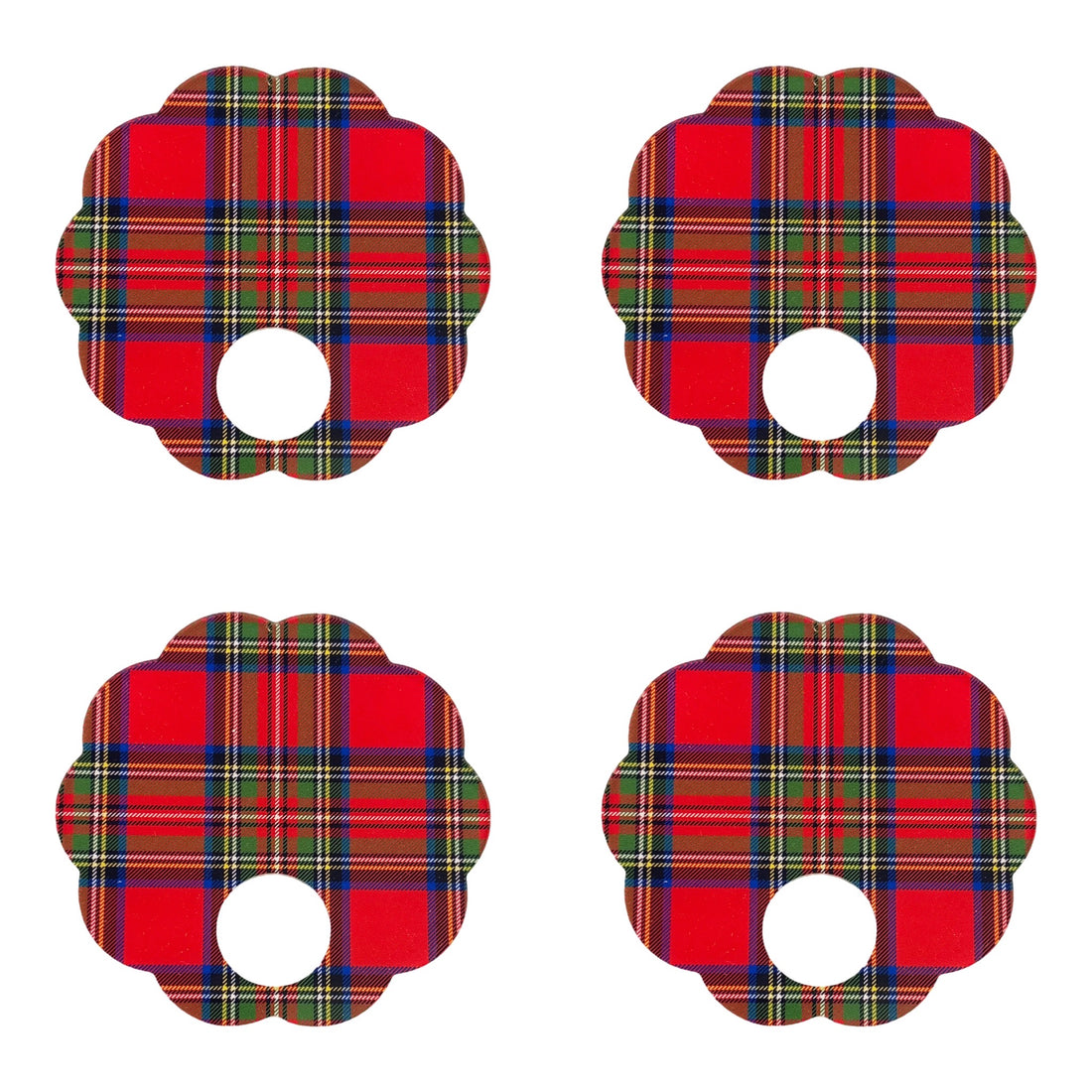 Christmas Tartan Red Acrylic Scallop Napkin Ring - Set of 4