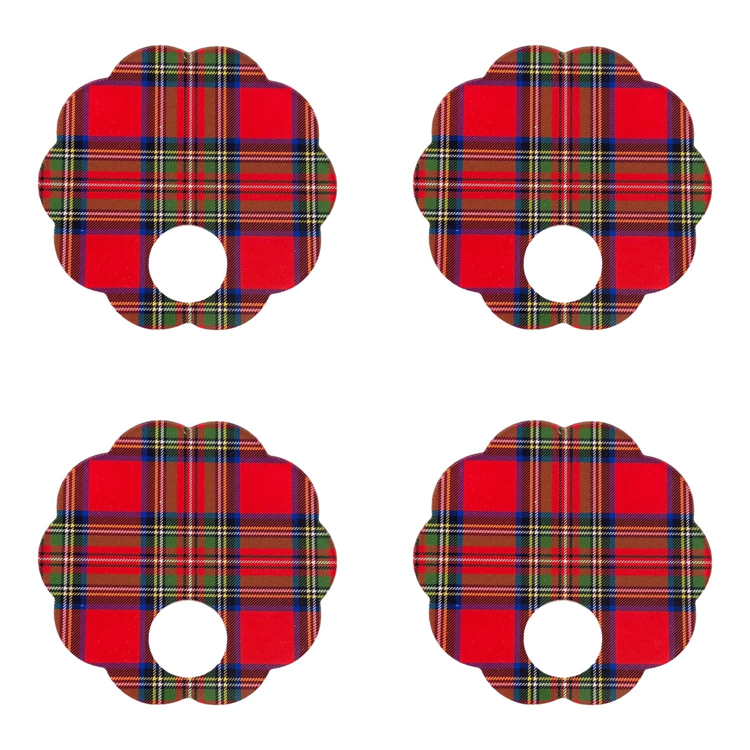 Christmas Tartan Red Acrylic Scallop Napkin Ring - Set of 4