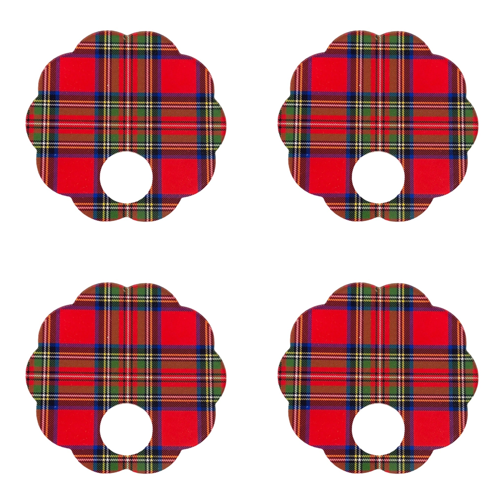 Christmas Tartan Red Acrylic Scallop Napkin Ring - Set of 4