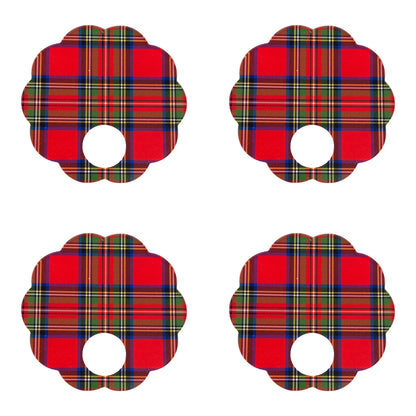 Christmas Tartan Red Acrylic Scallop Napkin Ring - Set of 4