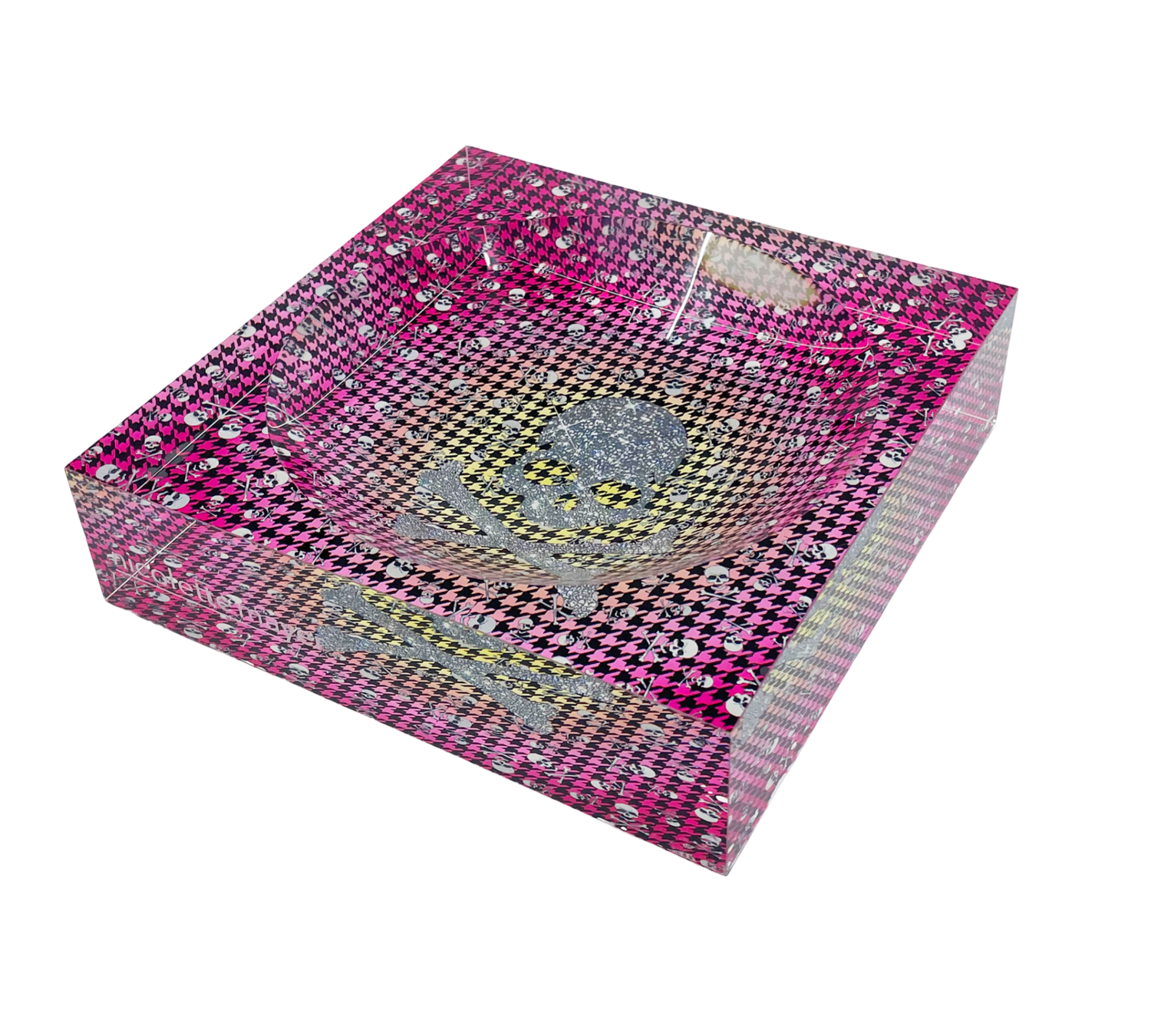 CrossBones Pink Yellow Houndstooth Acrylic Candy Catchall Dish