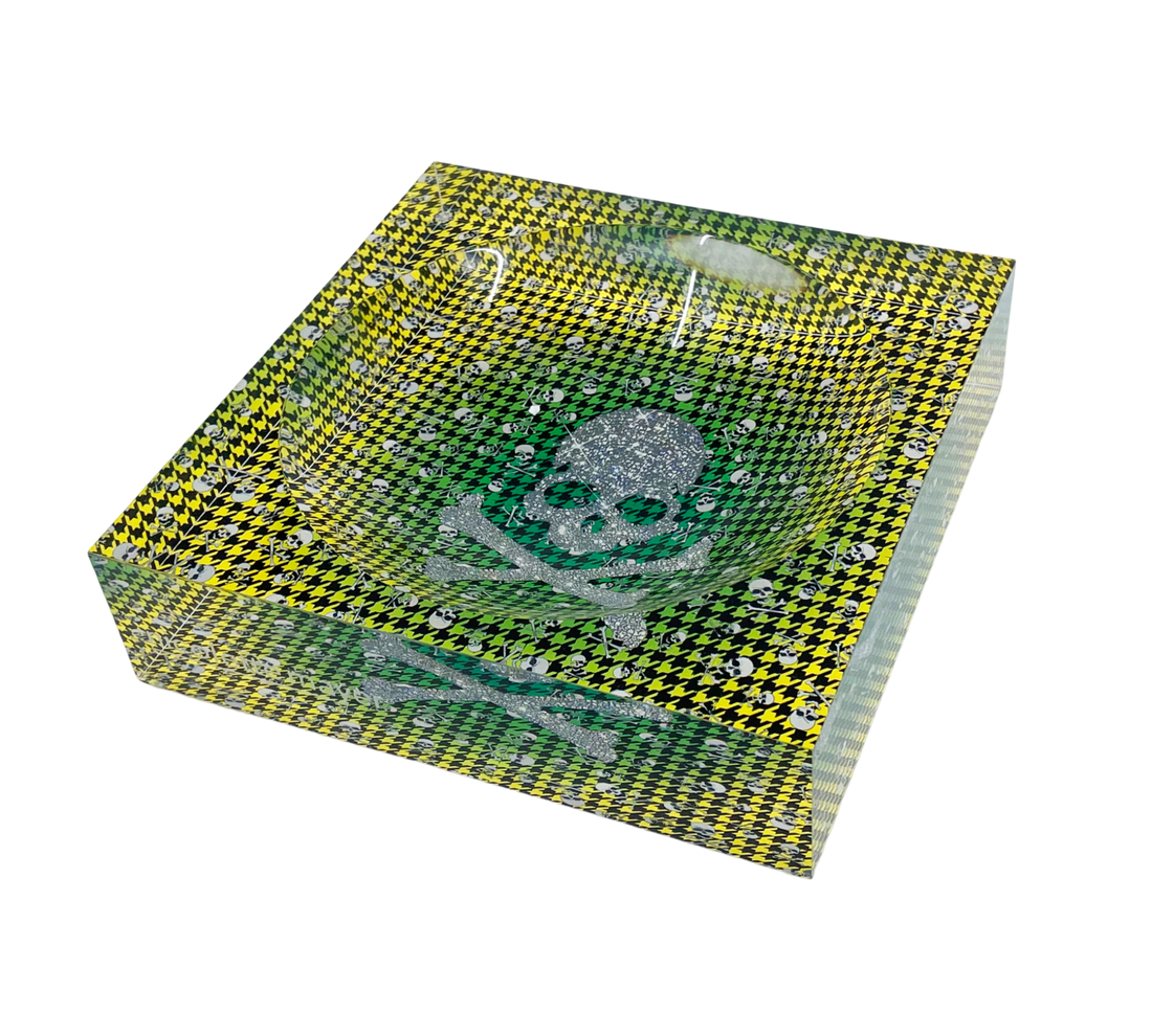 CrossBones Houndstooth Green Yellow Acrylic Candy Catchall Dish
