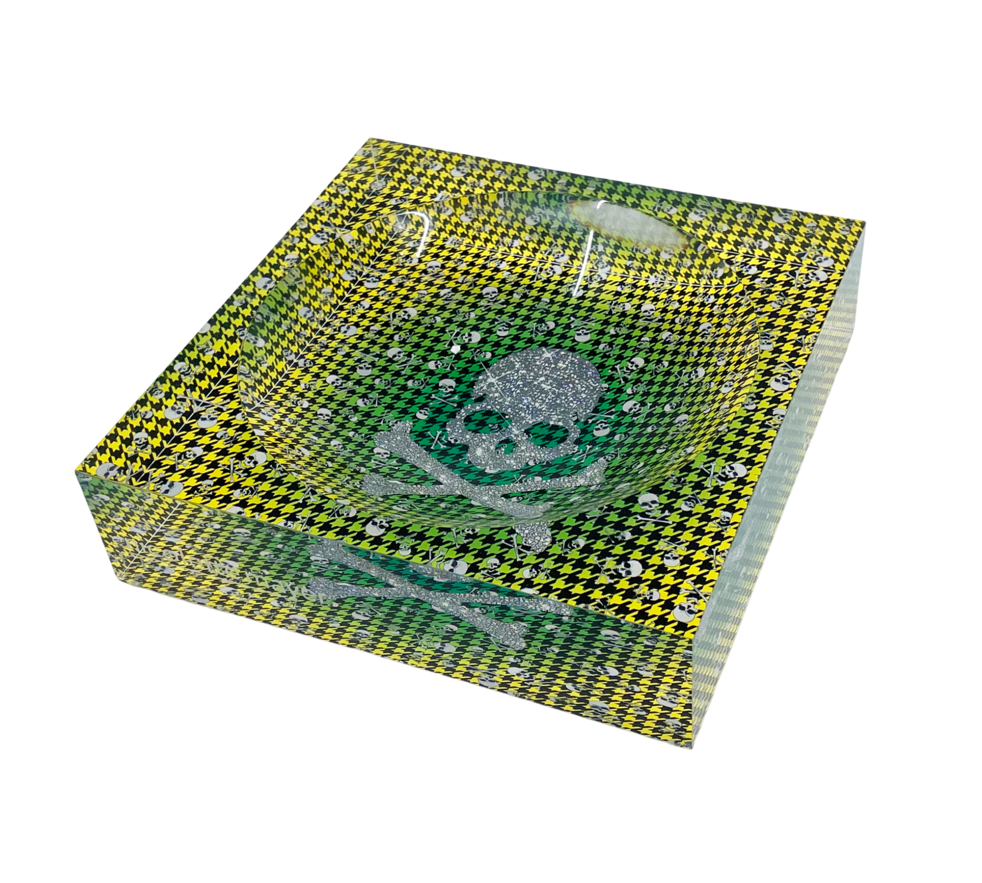 CrossBones Houndstooth Green Yellow Acrylic Candy Catchall Dish