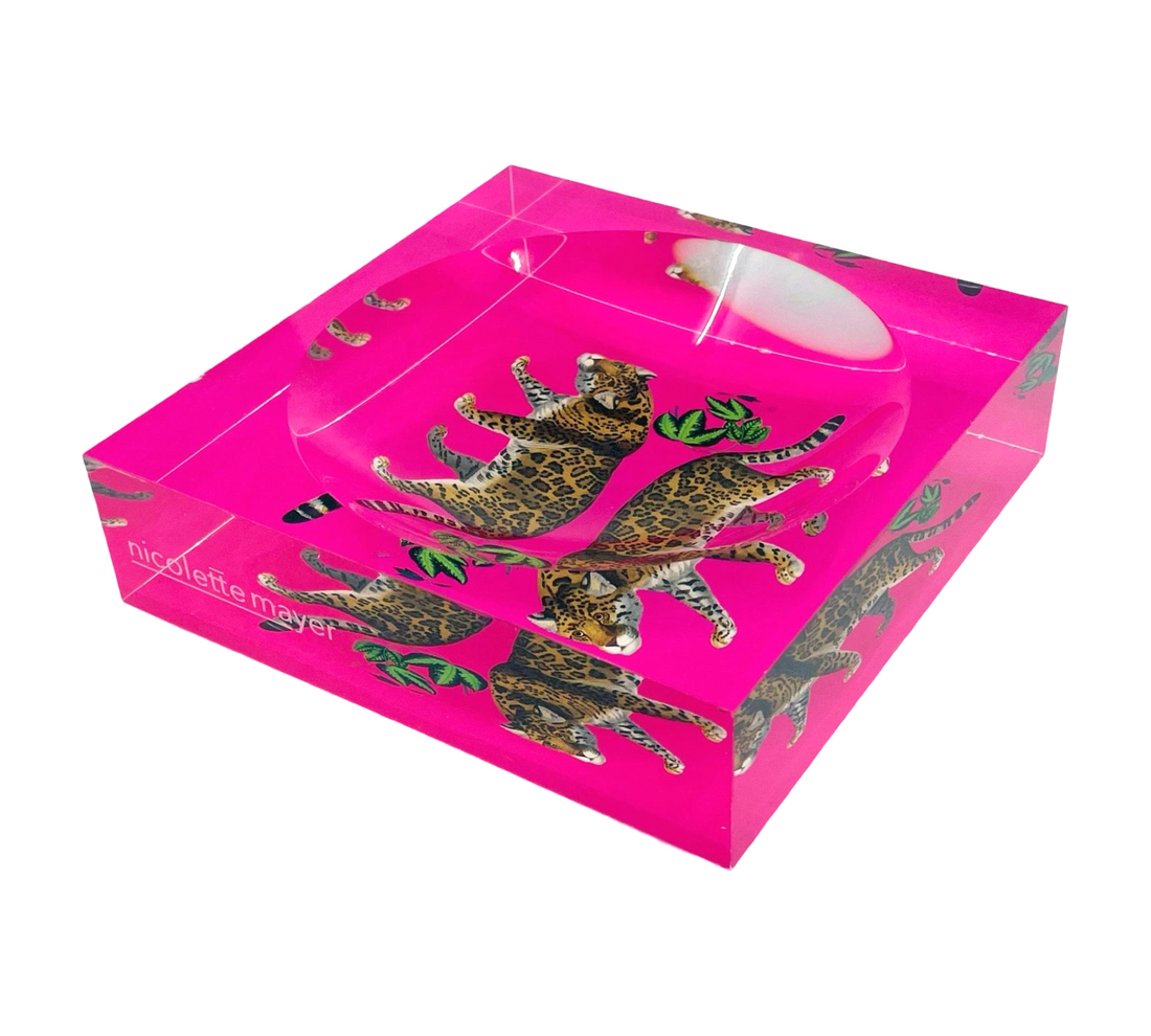 Leopard Seeing Double Hot Pink Acrylic Candy Catchall Dish