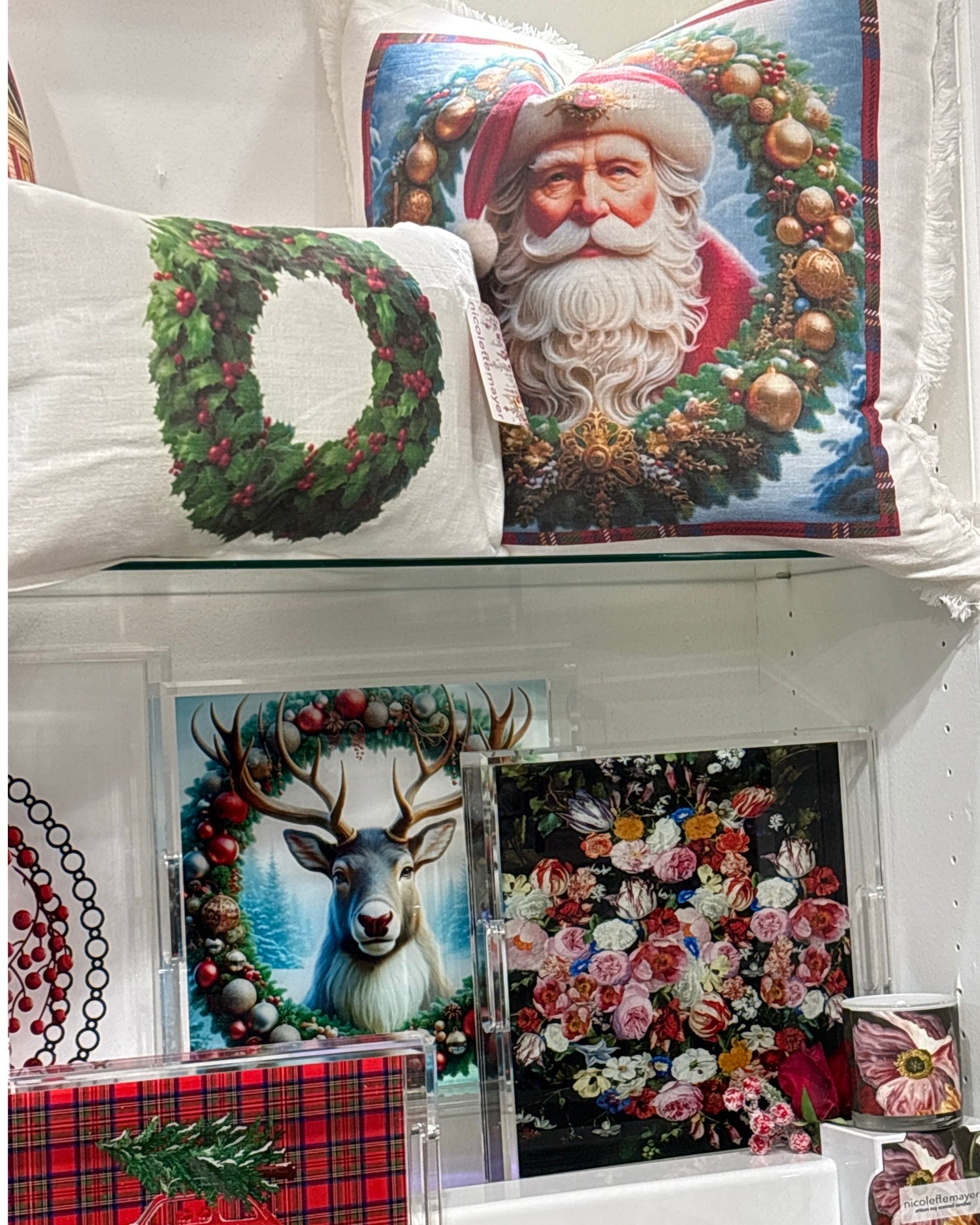 Santa Claus 22x22 White Fringe Pillow