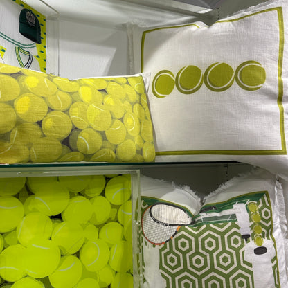 Tennis Anyone Green White 22x22 White Fringe Pillow