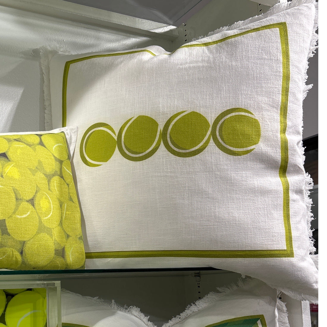 Tennis Balls 22x22 White Fringe Pillow