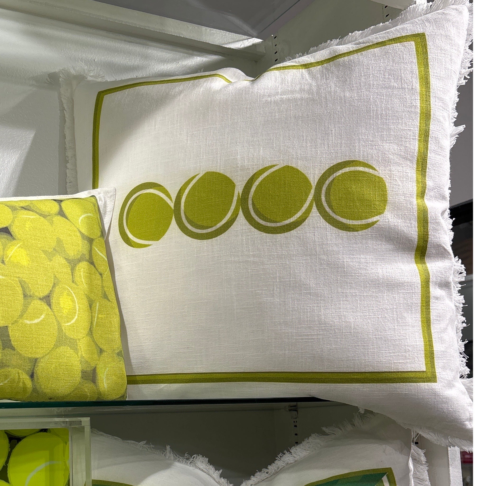Tennis Balls 22x22 White Fringe Pillow