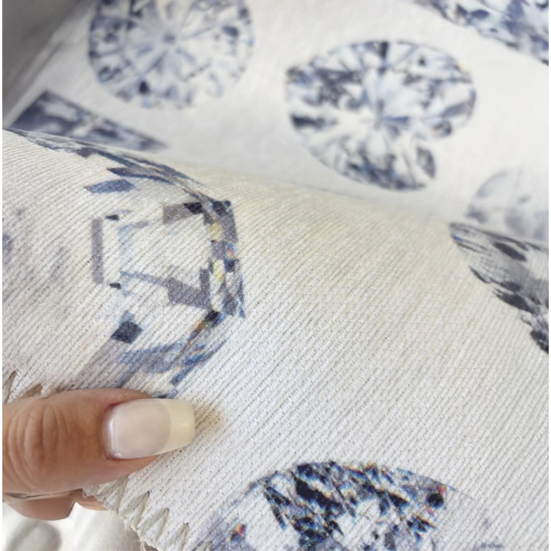 Bougie Diamonds Ice Round Chenille Washable Rug