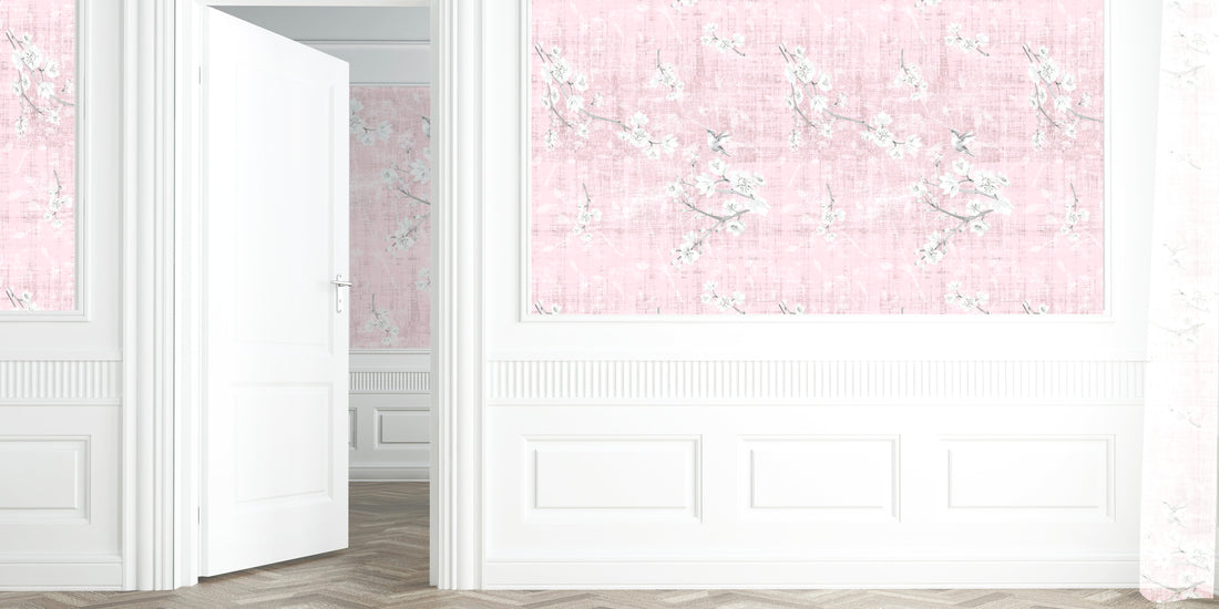 Blossom Fantasia Soft Pink Grasscloth Printed Wallpaper - nicolettemayer.com