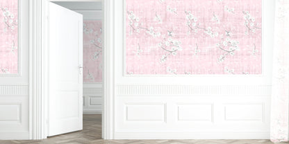 Blossom Fantasia Soft Pink Grasscloth Printed Wallpaper - nicolettemayer.com