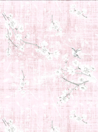 Blossom Fantasia Soft Pink Grasscloth Printed Wallpaper - nicolettemayer.com