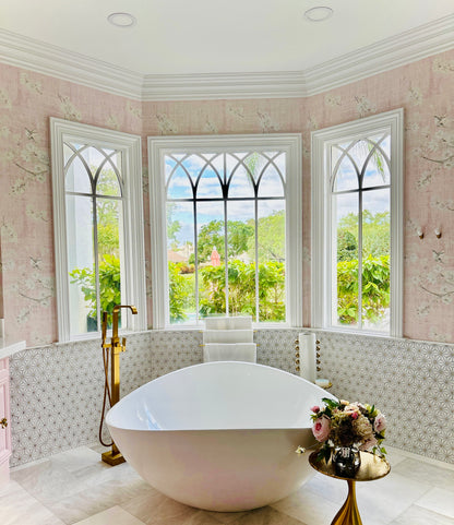 Blossom Fantasia Soft Pink Grasscloth Printed Wallpaper - nicolettemayer.com