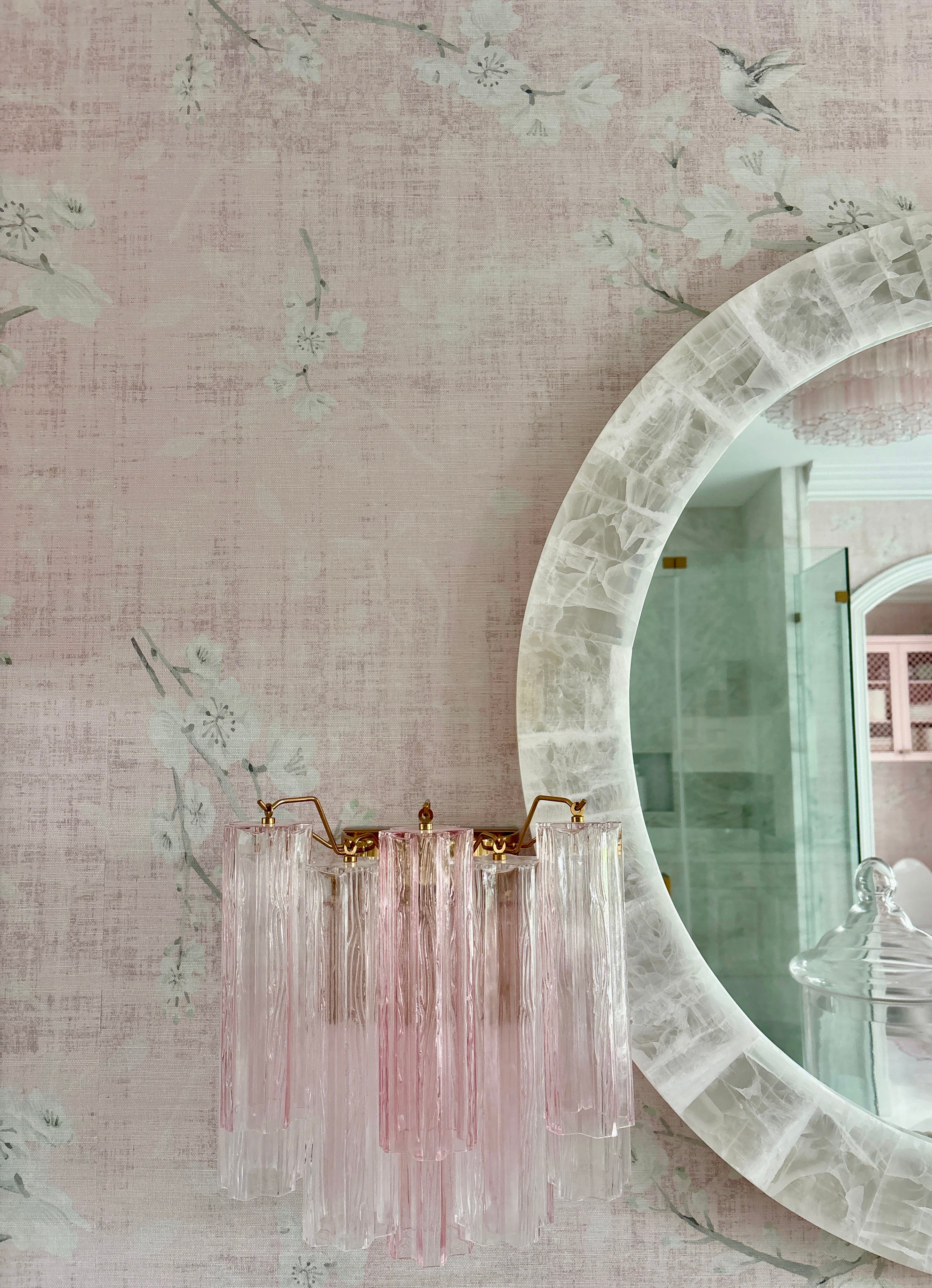 Blossom Fantasia Soft Pink Grasscloth Printed Wallpaper - nicolettemayer.com