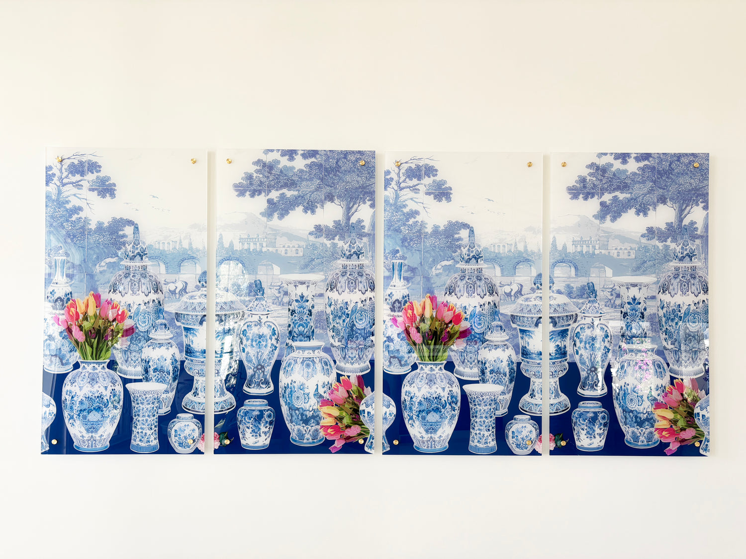 Royal Delft Garniture Acrylic Diptych – Set of 2 Modern Wall Art Panels, 48x48&quot; Overall (24x48&quot; Each)