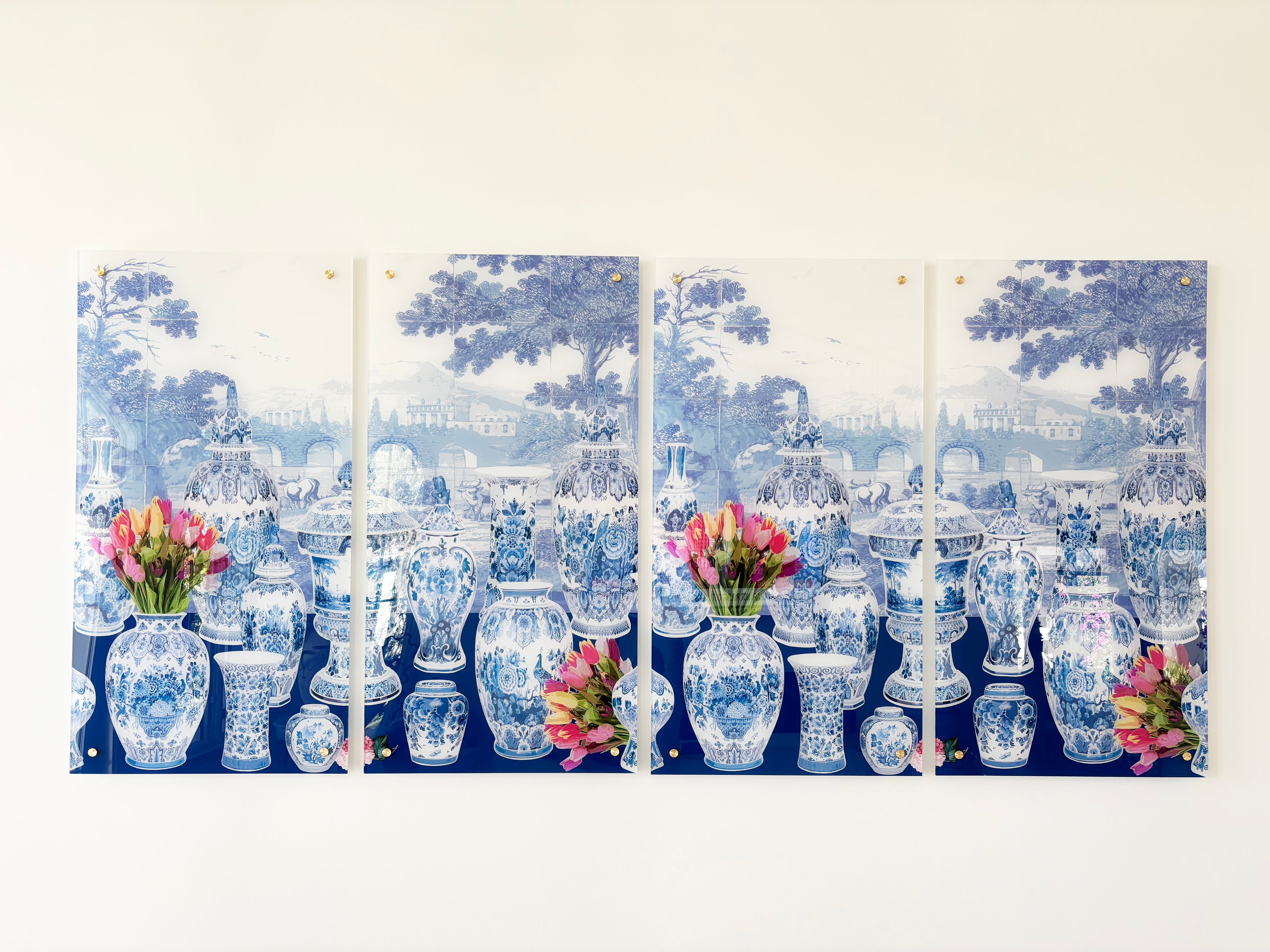 Royal Delft Garniture Acrylic Diptych – Set of 2 Modern Wall Art Panels, 48x48&quot; Overall (24x48&quot; Each)