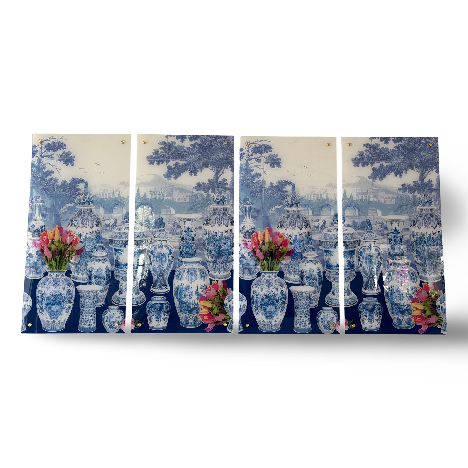 Royal Delft Garniture Acrylic Diptych – Set of 2 Modern Wall Art Panels, 48x48&quot; Overall (24x48&quot; Each)