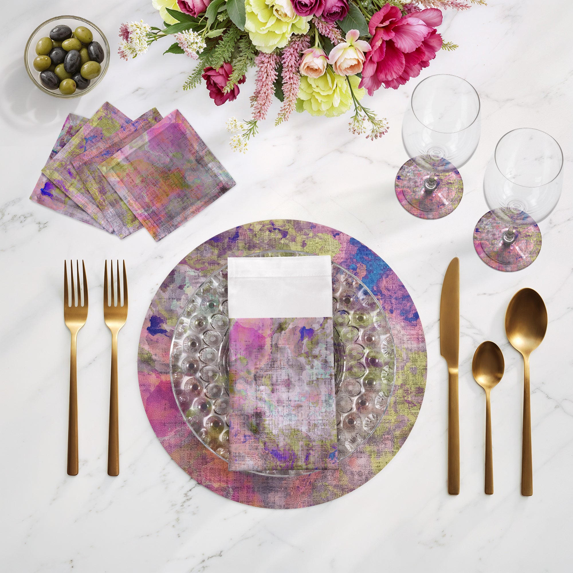 Impressionism Fressia Vegan Leather Round Pebble Placemat - nicolettemayer.com