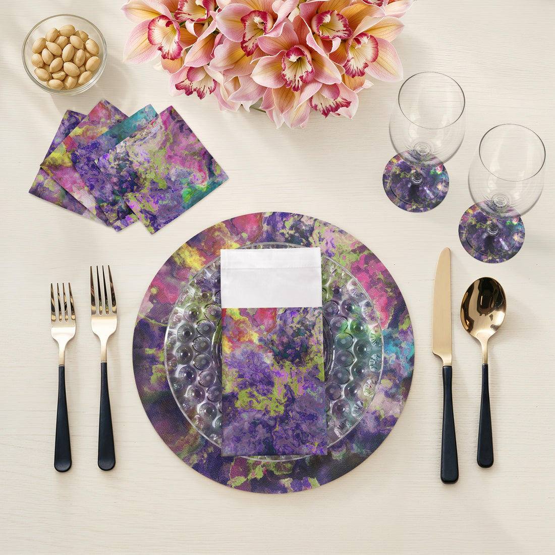 Impressionism Winter Gems Vegan Leather Round Pebble Placemat - nicolettemayer.com