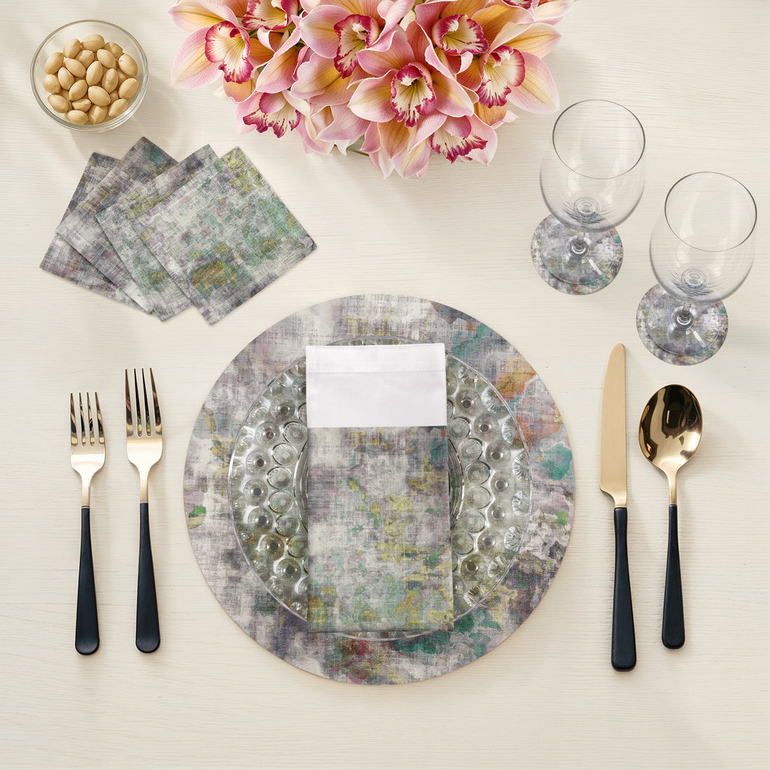 Impressionism Fall Vegan Leather Round Pebble Placemat