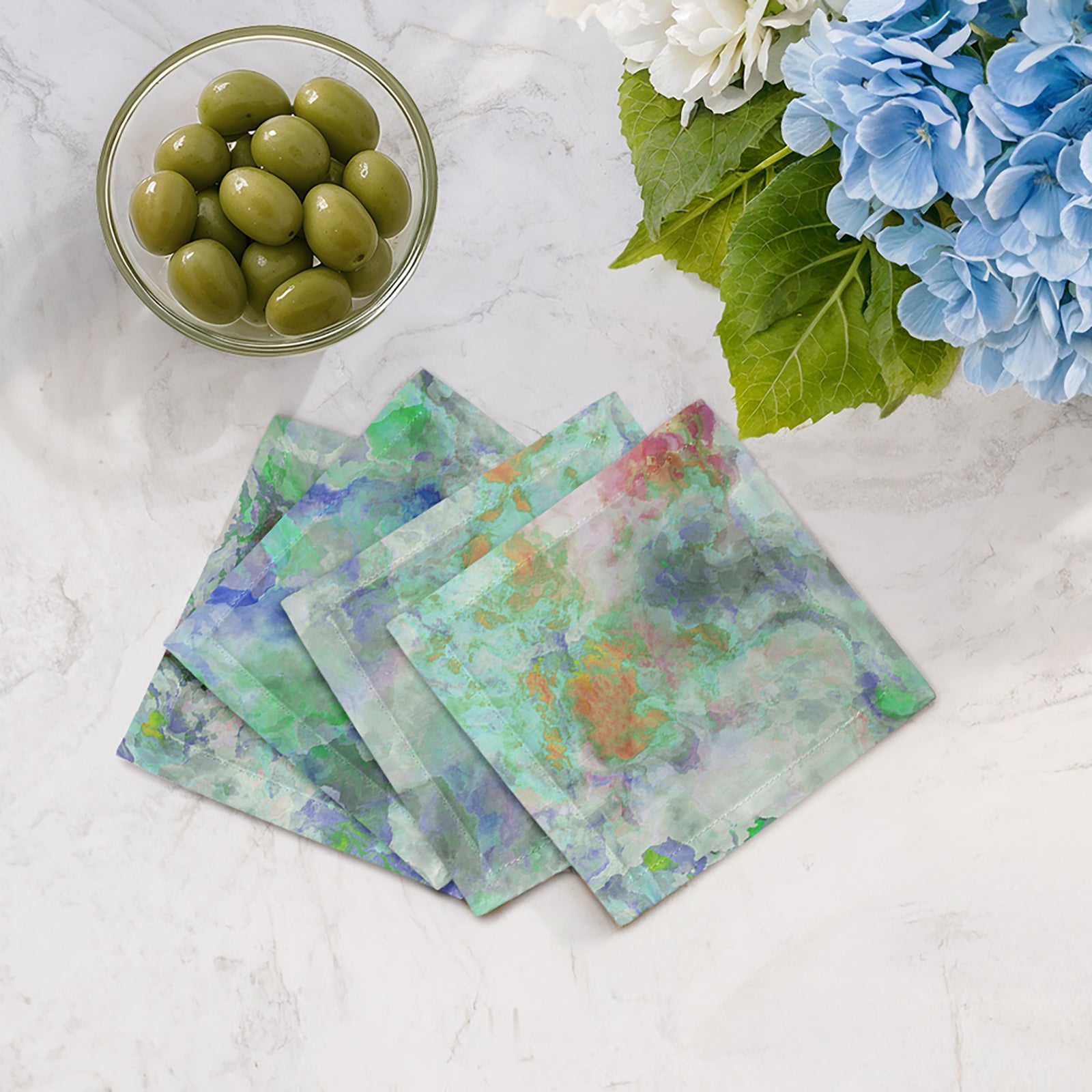 IMPRESSIONISM SPRING HYACINTH 6"X6" HEMSTITCH COCKTAIL NAPKINS, SET OF 4 - nicolettemayer.com