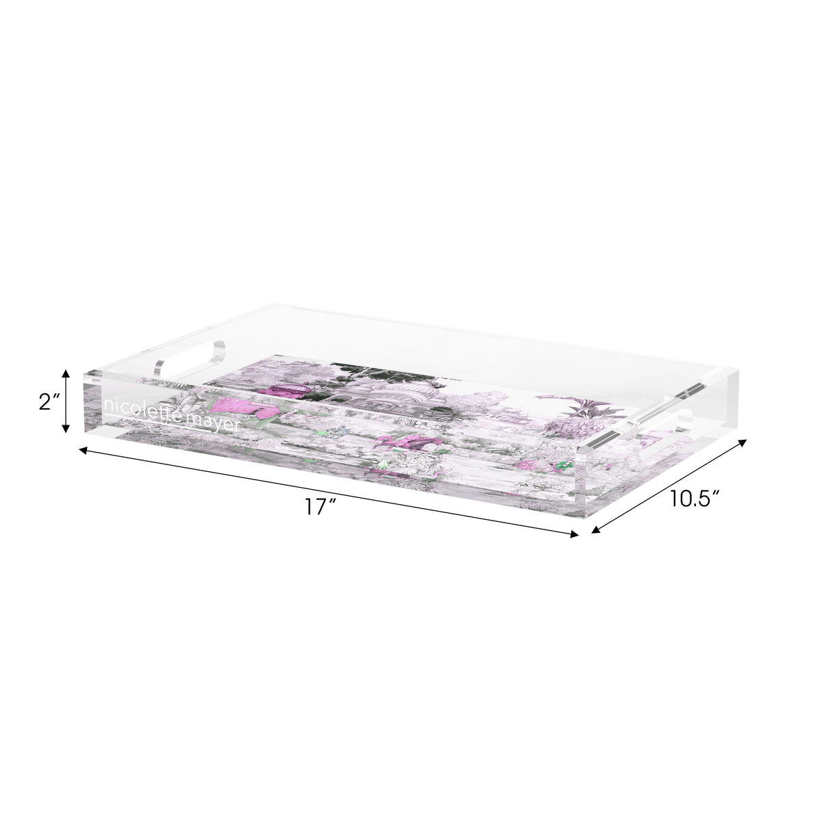 India Scene Verdigris Pink Acrylic Decorative Tray, 17 x 10.5 in. by Nicolette Mayer 