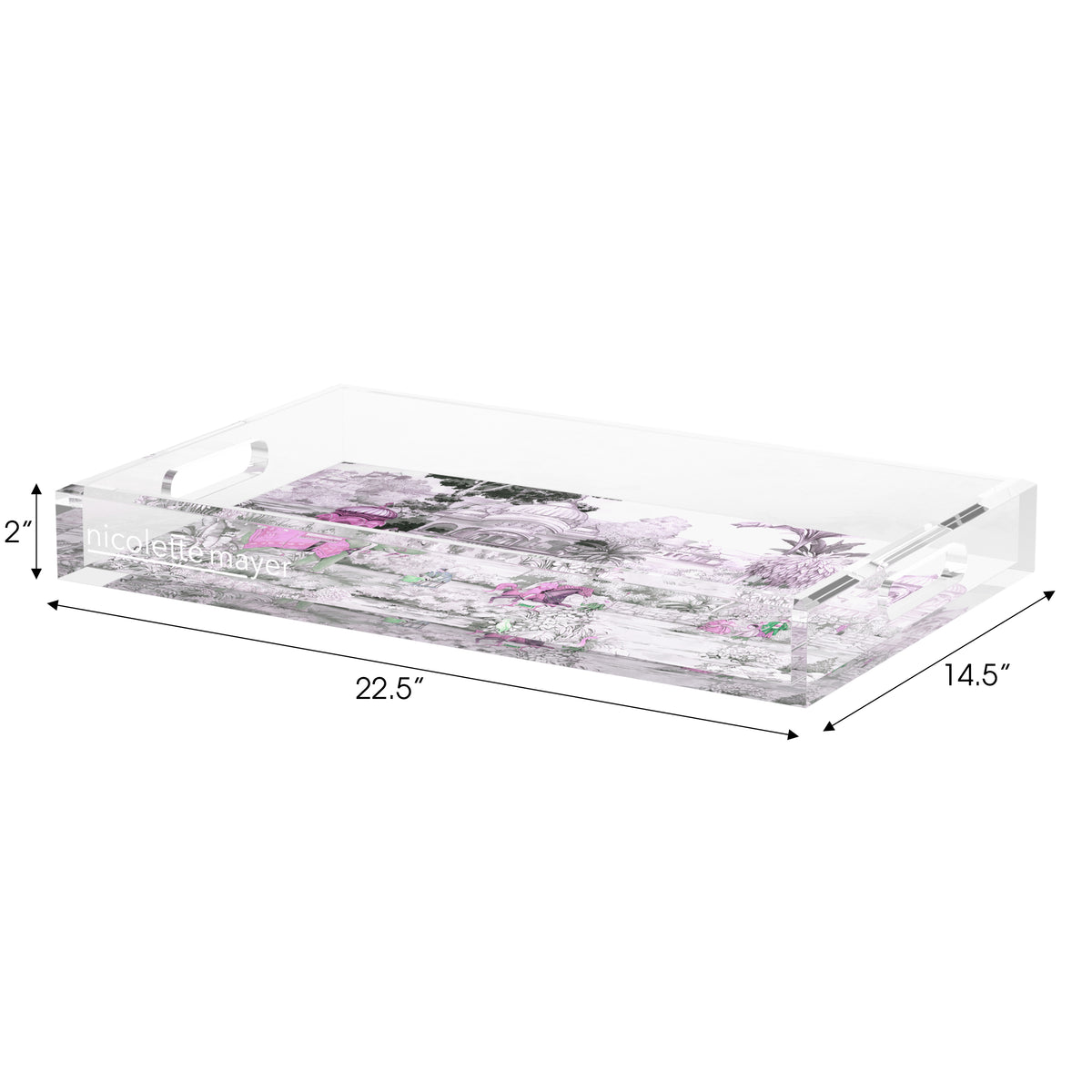 India Scene Verdigris Pink Acrylic Decorative Tray, 22.5 x 14. in. by Nicolette Mayer 