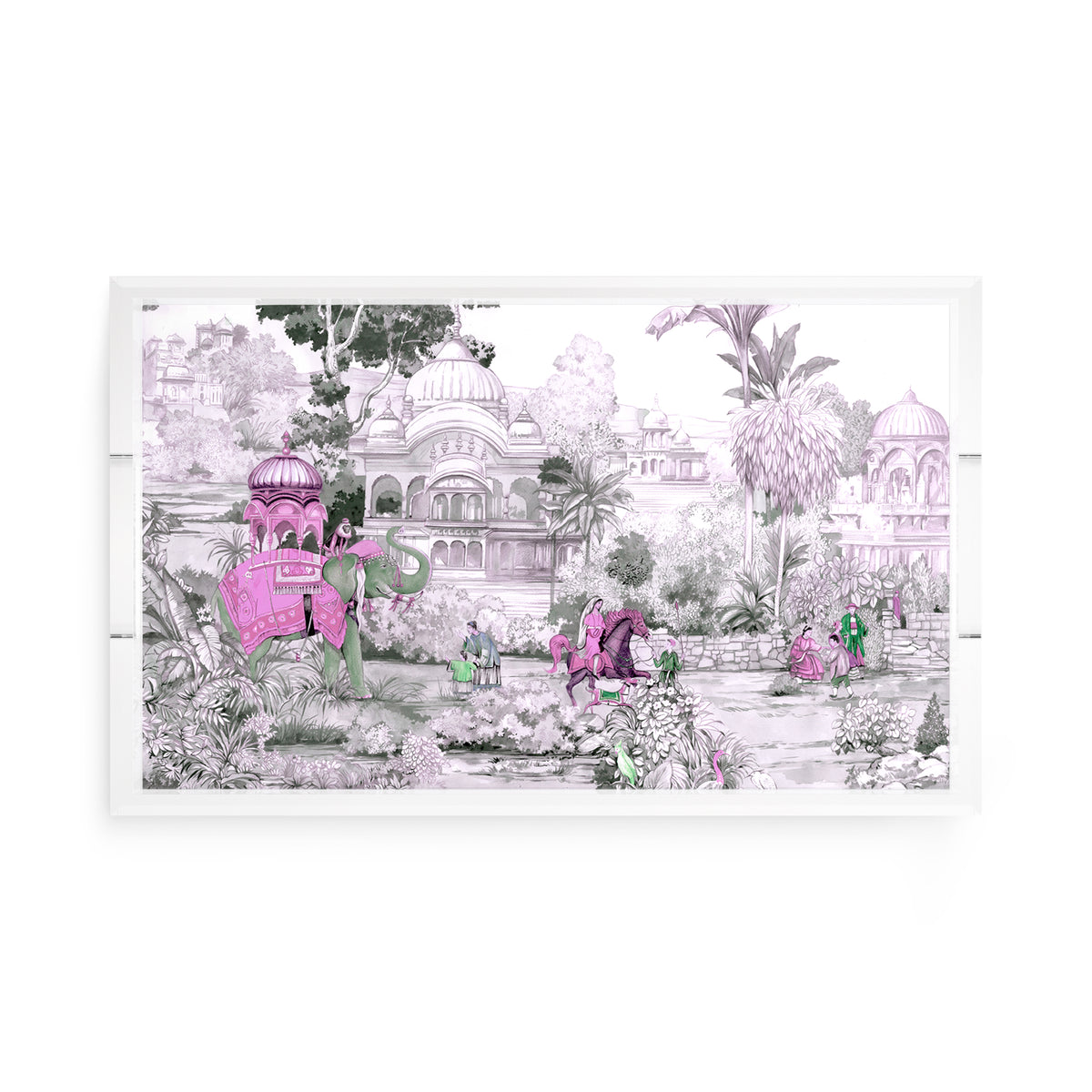India Scene Verdigris Pink Acrylic Decorative Tray, 17 x 10.5 in. by Nicolette Mayer 