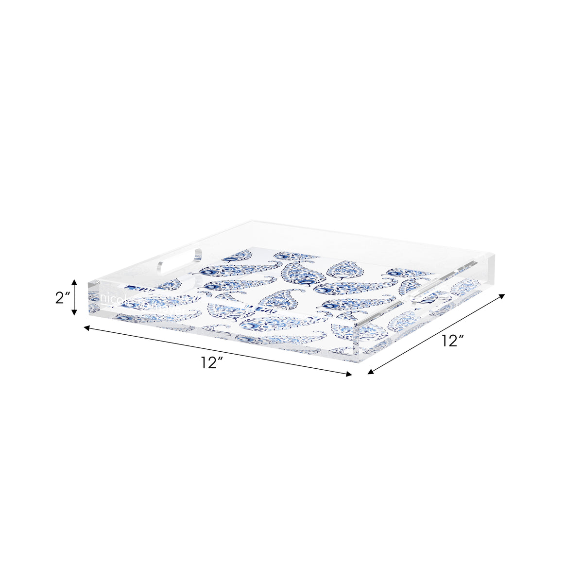 Indian Paisley Blue White Acrylic Decorative Tray, 12 x 12 in. by Nicolette Mayer 