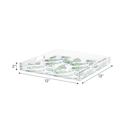 Indian Paisley Green Acrylic Decorative Tray, 12 x 12 in. by Nicolette Mayer 