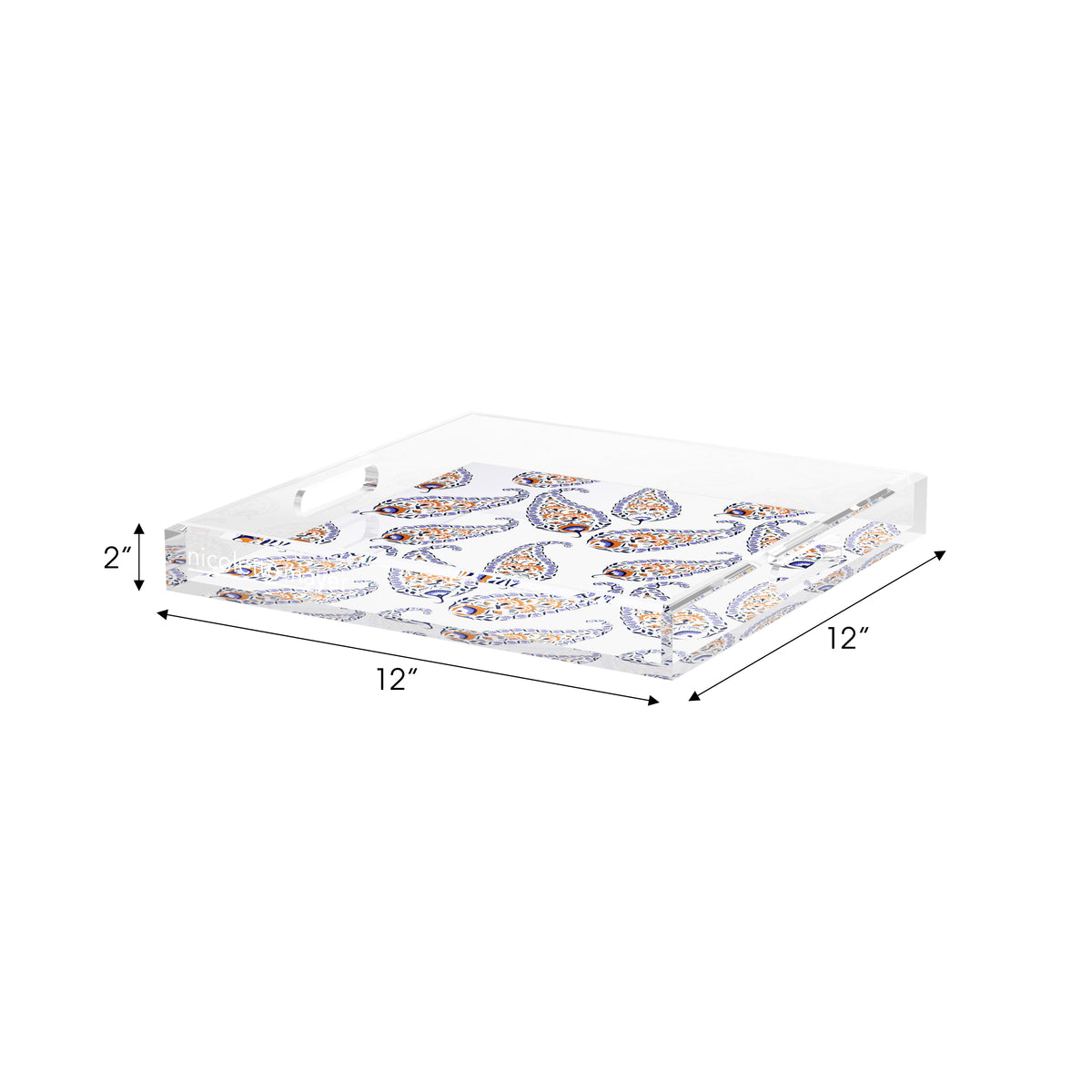Indian Paisley Orange Navy Acrylic Decorative Tray, 12 x 12 in. by Nicolette Mayer 