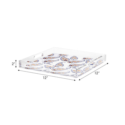 Indian Paisley Orange Navy Acrylic Decorative Tray, 12 x 12 in. by Nicolette Mayer 