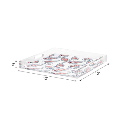 Indian Paisley Red Blue Acrylic Decorative Tray, 12 x 12 in. by Nicolette Mayer 