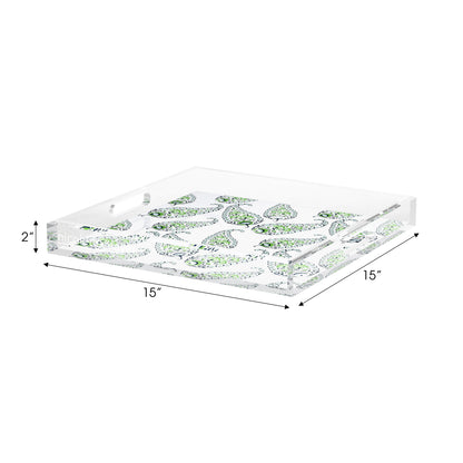 Indian Paisley Green Acrylic Decorative Tray, 15 x 15 in. by Nicolette Mayer 