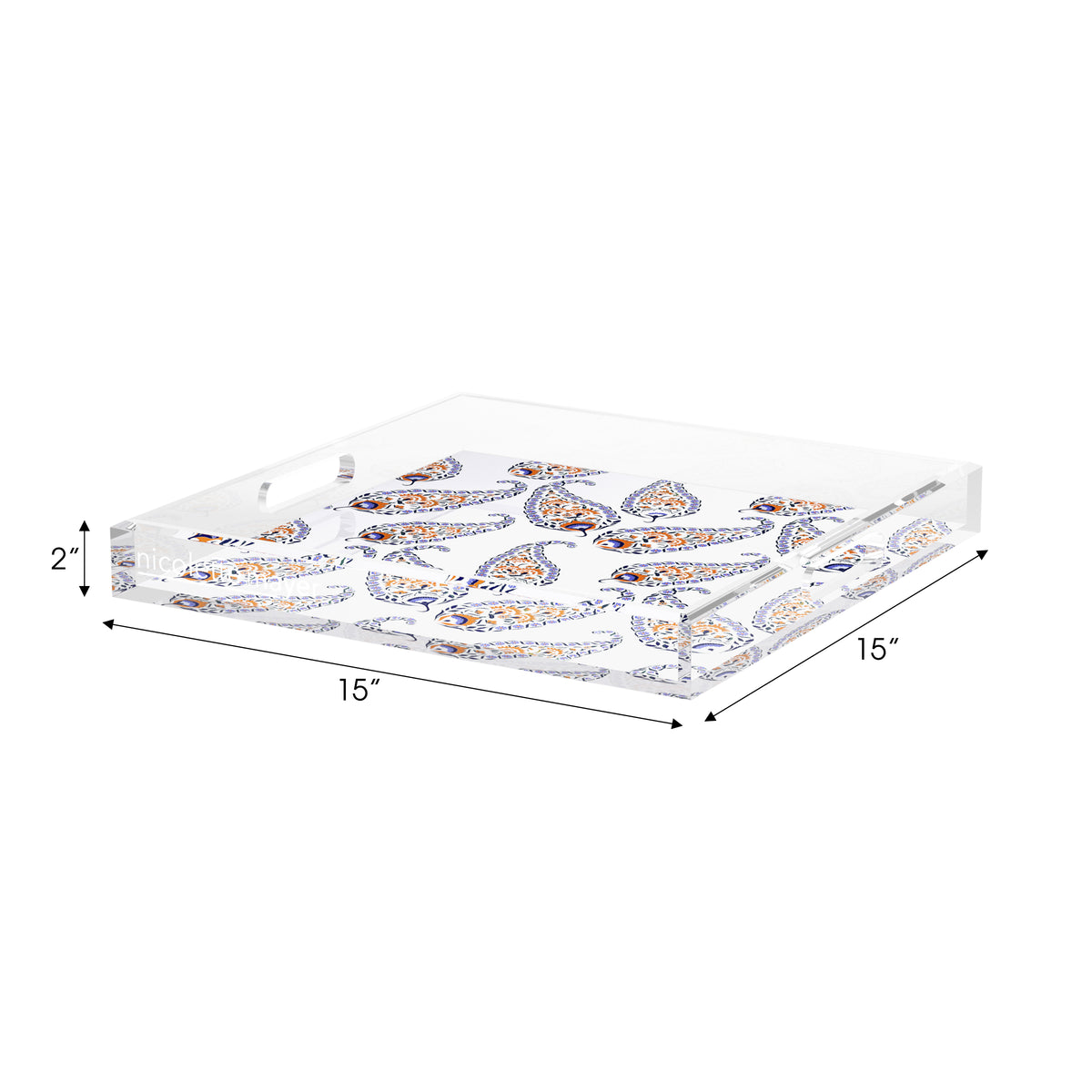 Indian Paisley Orange Navy Acrylic Decorative Tray, 15 x 15 in. by Nicolette Mayer 