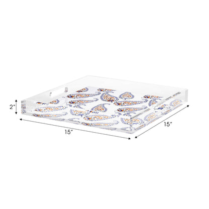 Indian Paisley Orange Navy Acrylic Decorative Tray, 15 x 15 in. by Nicolette Mayer 