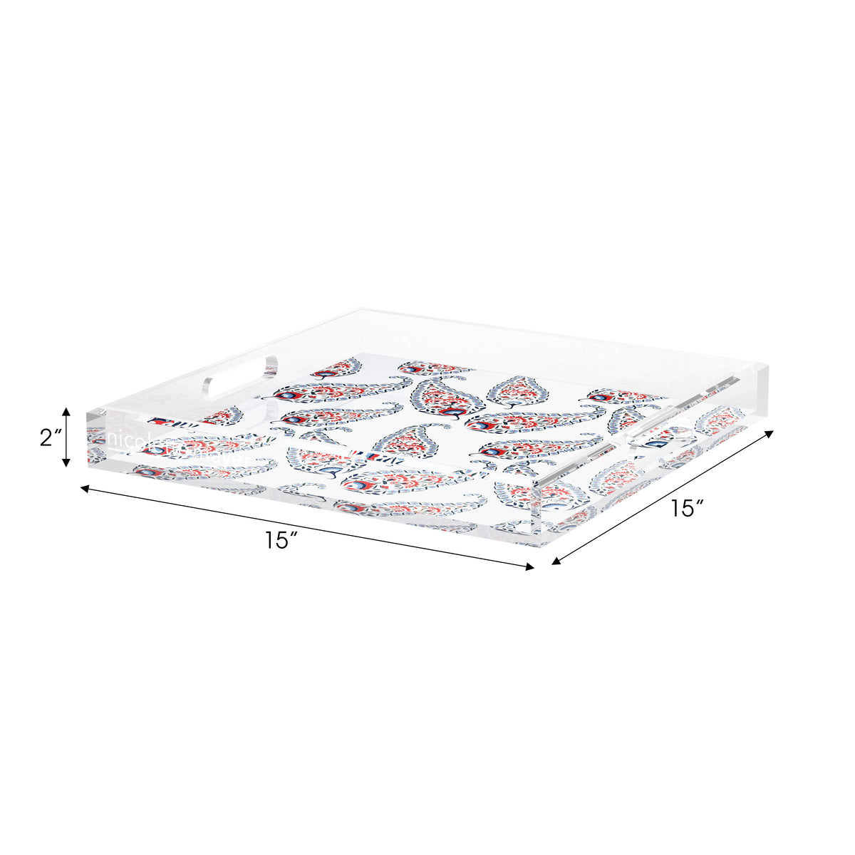 Indian Paisley Red Blue Acrylic Decorative Tray, 15 x 15 in. by Nicolette Mayer 