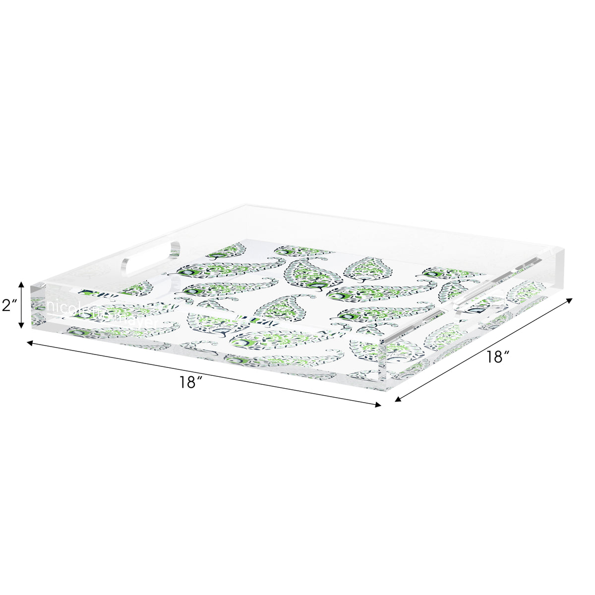 Indian Paisley Green Acrylic Decorative Tray, 18 x 18 in. by Nicolette Mayer 
