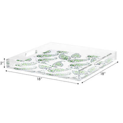 Indian Paisley Green Acrylic Decorative Tray, 18 x 18 in. by Nicolette Mayer 
