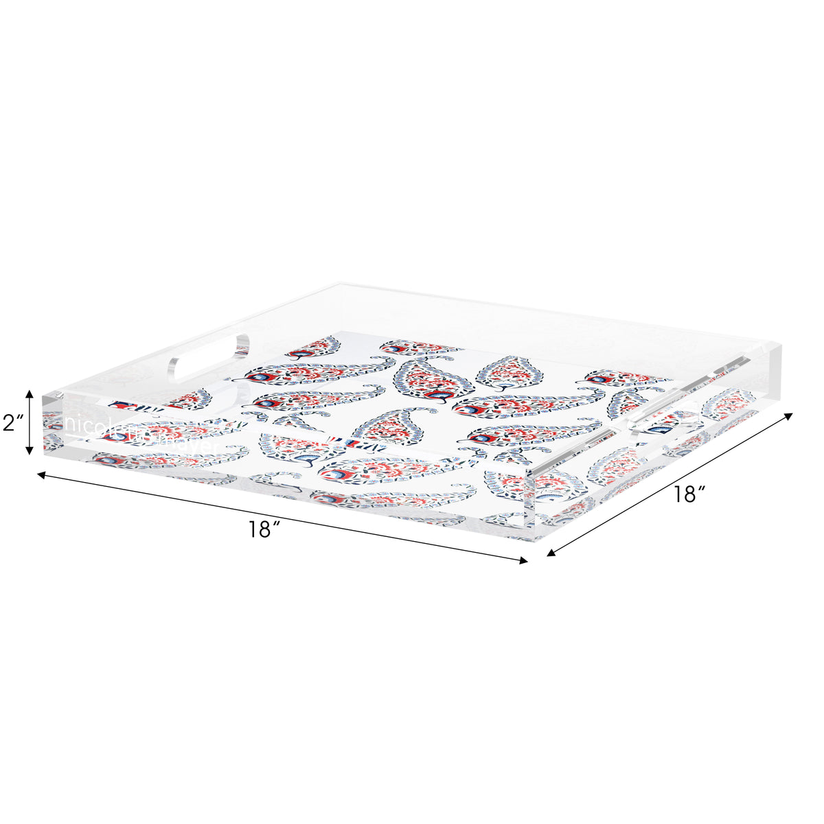 Indian Paisley Red Blue Acrylic Decorative Tray, 18 x 18 in. by Nicolette Mayer 