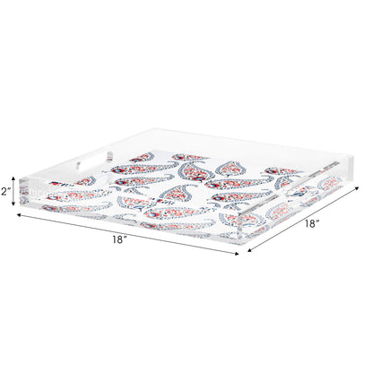 Indian Paisley Red Blue Acrylic Decorative Tray, 18 x 18 in. by Nicolette Mayer 
