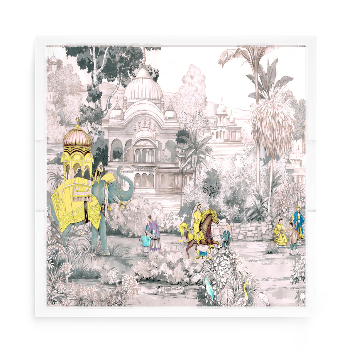 Indian Scene Yellow Acrylic Square Decorative Tray, by Nicolette Mayer