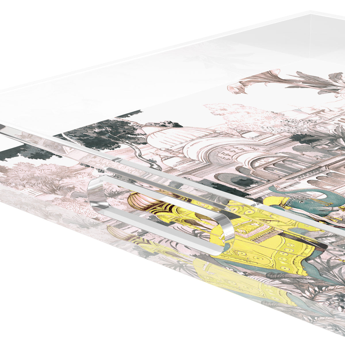 Indian Scene Yellow Acrylic Square Decorative Tray, by Nicolette Mayer