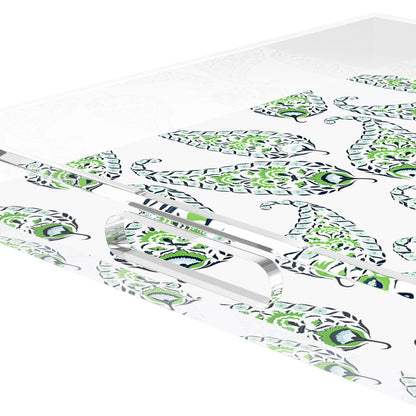 Indian Paisley Green Acrylic Decorative Tray, 12 x 12 in. by Nicolette Mayer 