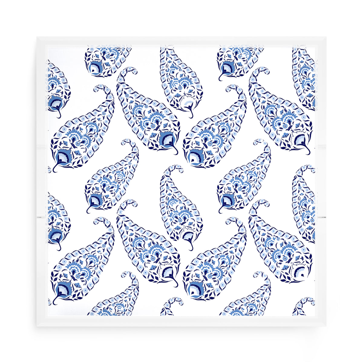 Indian Paisley Blue White Acrylic Decorative Tray, 15 x 15 in. by Nicolette Mayer 